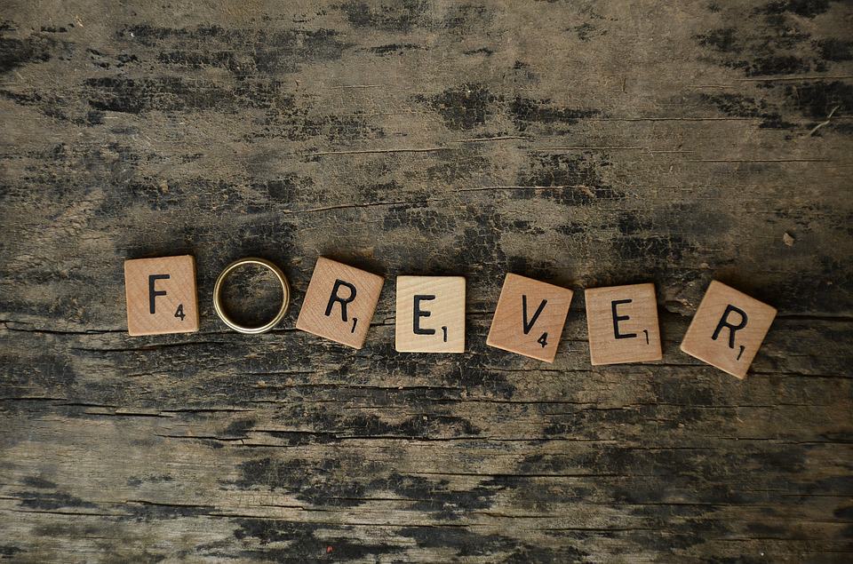 Scrabble tiles with a wedding ring